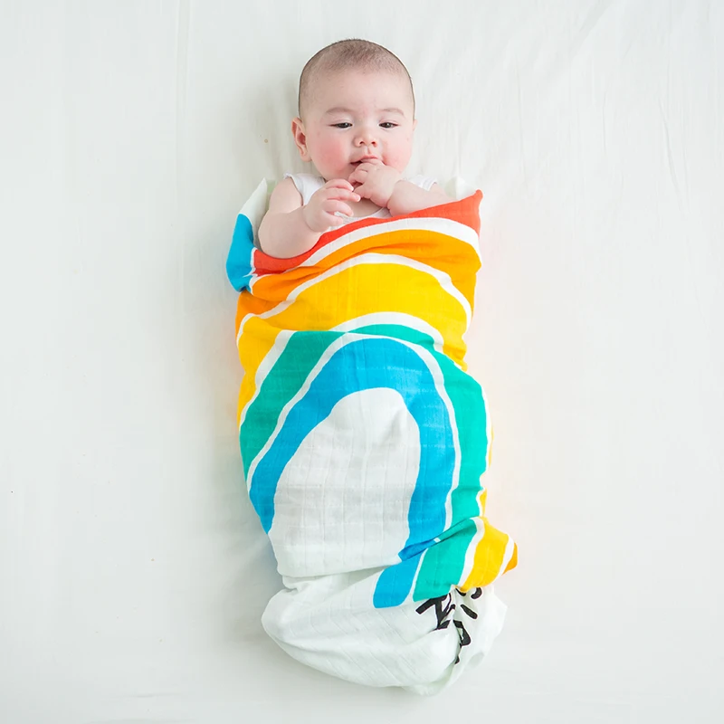 Newborn Swaddle baby blankets Cover for stroller Crib Bed Sheet cotton Rainbow Printing soft Swaddling BMT002
