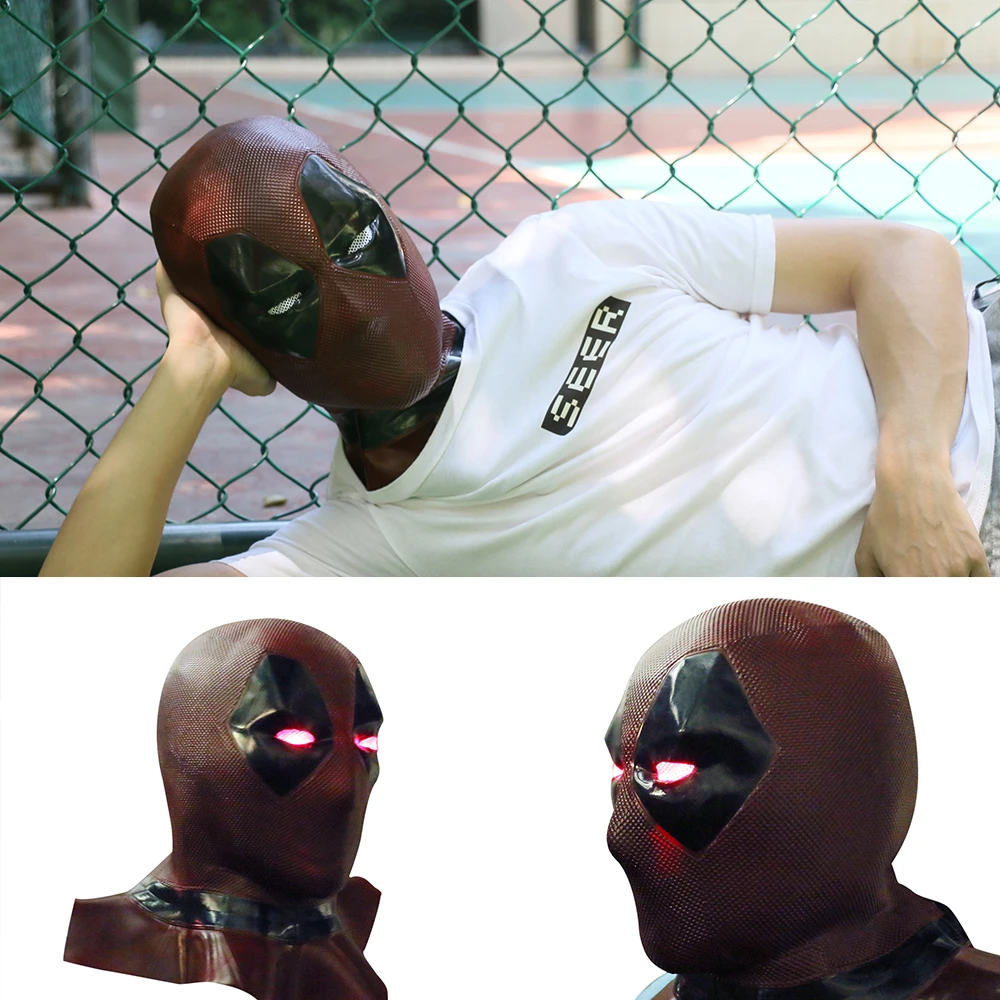 Deadpool 2 Marvel Deadpool Masks With Led Light Cosplay Costume Props Superhero Movie Latex Mask Collectible Toys Full Face Mask (2)