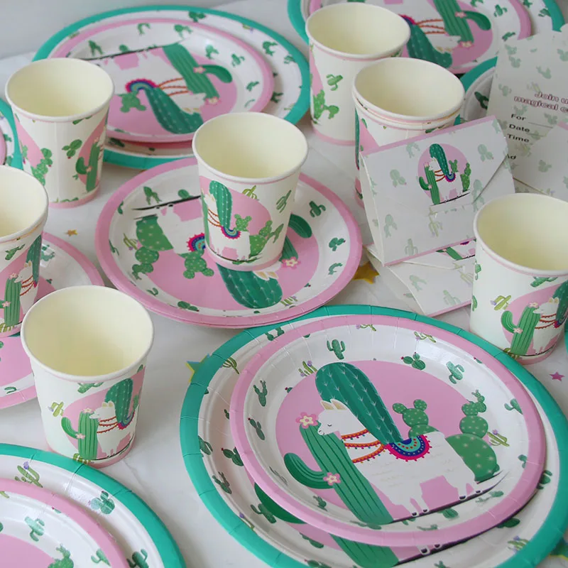 

Cyuan Alpaca Birthday Party Disposable Tableware Set Alpaca Llama Disposable Plates/Cups/Napkins Cactus Party Decor Alpaca Favor