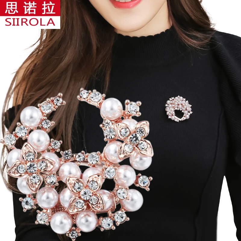 

Romantic Luxury Silver Gold-color Women Brooch Ornament Crystal Imitation pearl Moon Hijab Lapel pins Shawl Scarves buckle clips