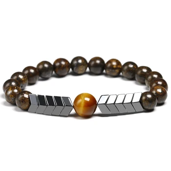 Natural 8MM BRONZITE Stone Beads With 10MM Tiger Eye Strand Bracelet Arrow Hematite Bracelet Men Best Gift Jewelry