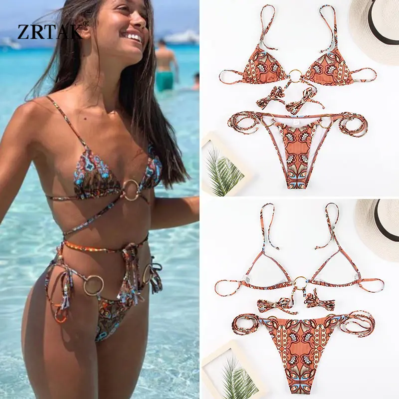 Zrtak Ruffle Bikini Bandeau estampado Bandage Swimsuit mujeres fuera del hombro traje de baño femenino espalda descubierta ropa de playa Bikini brasileño conjunto Zrtak Ruffle Bikini Bandeau estampado Bandage Swimsuit mujeres fuera del hombro traje de baño femenino espalda descubierta ropa de playa Bikini brasileño conjunto