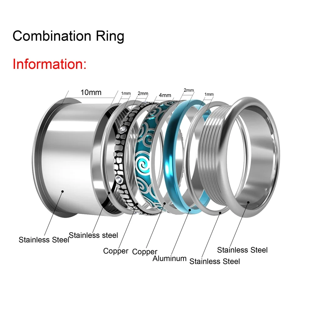 Floya Stainless Steel Rings For Women Interchangeable Rotatable Big Wedding Ring Band Aneis Feminino Anillos Mujer Layers Ring