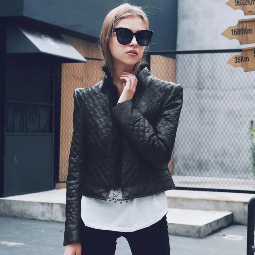 Женская куртка snowshine YLW байкерская из искусственной кожи|biker jacket|leather ladys coatswomens faux