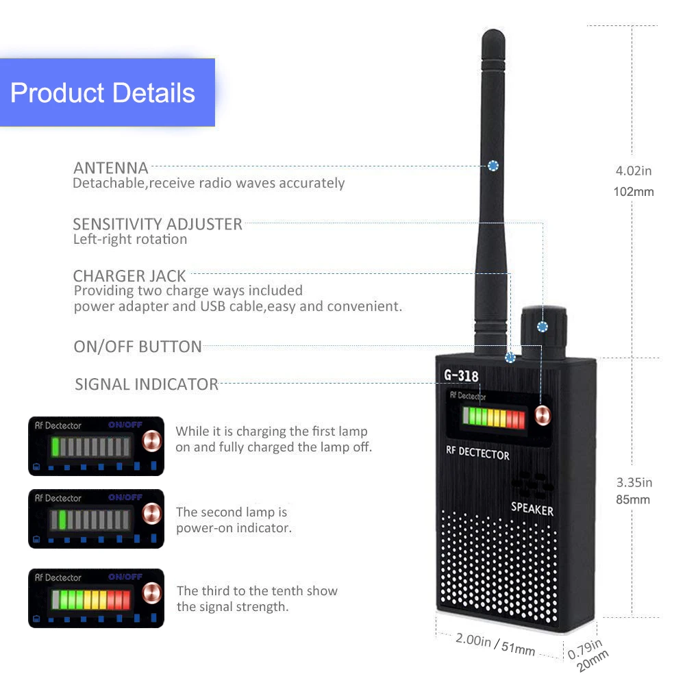 Gps-трекер детектор Регулируемая чувствительность обнаружения CDMA сигнал GSM и аудио ошибка RF Finder устройство WiFi Bluetooth устройство