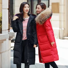 KMETRAM Зимний пуховик Женская парка с длинным капюшоном из натурального меха енота женское свободное плотное теплое пальто винтажная одежда MY601