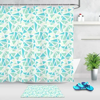 

Abstract Geometric Stitching Shower Curtain Set With Rug Artistic Mosaic Bathroom Waterproof Polyester Fabric For Bathtub Decor