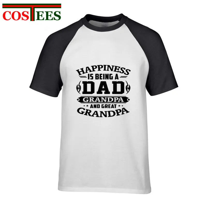 50s 60s clothing Happiness is being a-dad grandpa and great grandpa T Shirt men Tops Cotton Short Sleeve Tee funny men's T-shirt