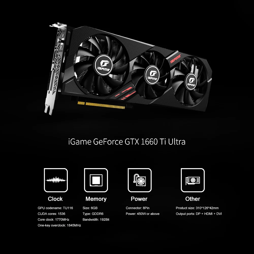 Красочная графическая карта iGame GeForce GTX 1660 Ti Ultra GDDR6 6G