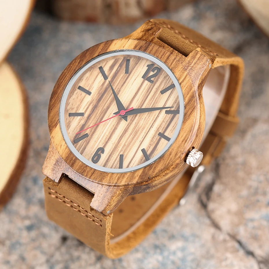 Creative Zebra Wood Watch Modern Men Women Handmade Quartz Natural Wooden Wrist Watch Genuine Leather Hour Clock Christmas Gifts 2017 (8)