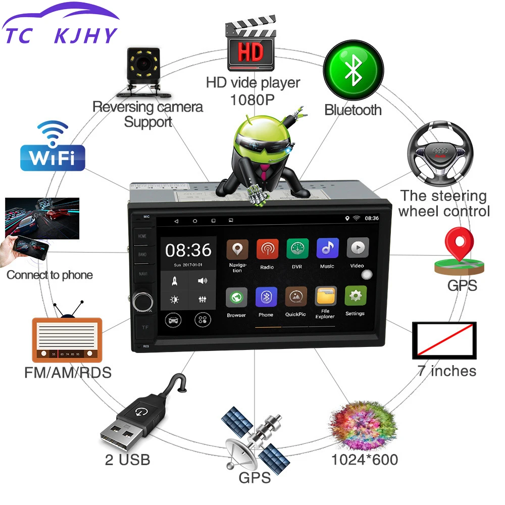 

2 Din Car Radio 7 Inches Android Player Steering Wheel Control Navigation Monitor For Rear View Camera Punto GPS Bluetooth Mp5