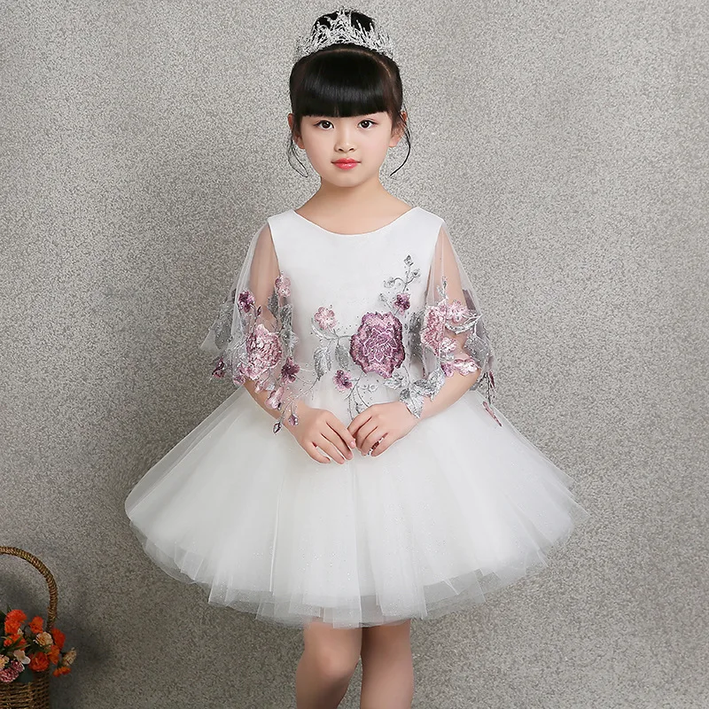 

Knee-Length Flower Girl Dresses Ball Gown Short Style Princess Dress Children Birthday Party Gowns Appliques Kids Pageant Dress