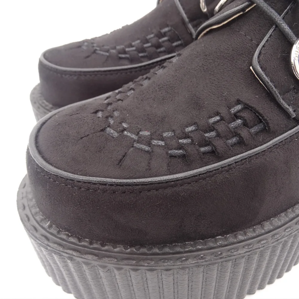 Весенне-Осенняя обувь; женская классическая черная замшевая обувь на шнуровке в стиле панк и готика; обувь на платформе и без каблуков; криперы; женские криперы в стиле Харадзюку