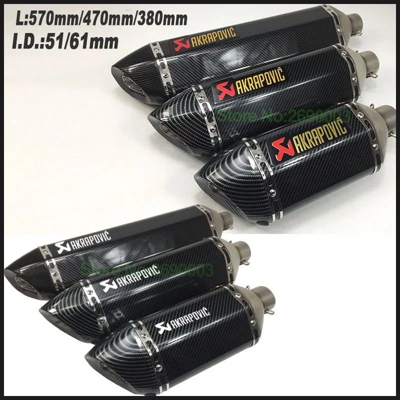

Left & Right ID:51mm/61mm L:570mm/470mm/380mm Universal Motorcycle Akrapovic Exhaust Motorbike Muffler Exhaust Escape DB Killer
