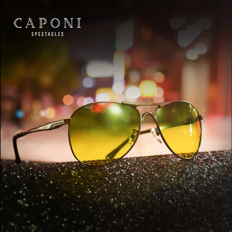 

CAPONI Pilot Polarized Sunglasses Men Vintage Day And Night Vision Avaiton Sun Glasses Fashion Metal Driving Eyewear RY8722