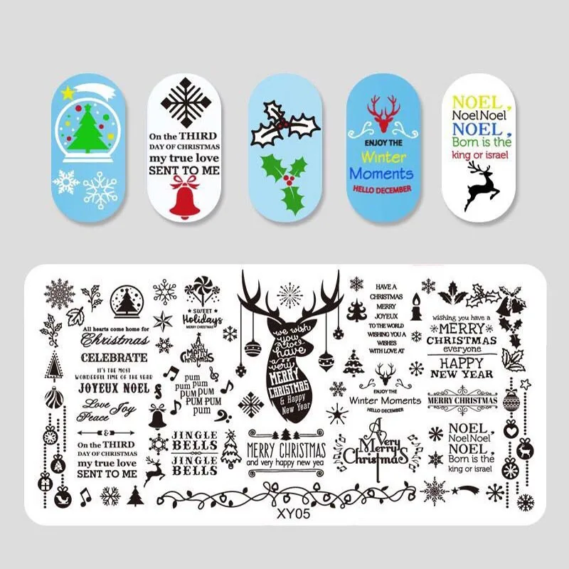 

Christmas Nail Stamping Plate Snow Santa Clause Pattern ectangle Nail Art Stamp Template Nail Stencil