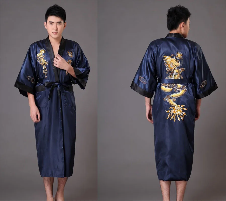 Китайский Женский Двусторонний Шелковый Атласный халат с вышивкой дракона кимоно банное платье Дракон WR005
