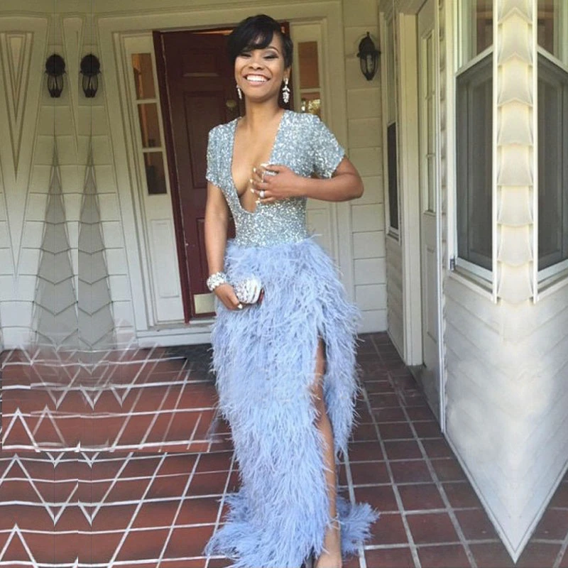 evening gown feathers