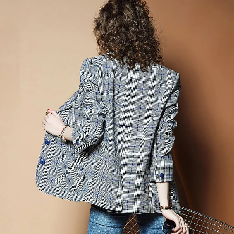 Women Suit Jacket 2019 Spring Autumn New Fashion Casual Plaid Suit garb Female Long-sleeved Lapel Elegant Female Suit Coats N158 Women Suit Jacket 2019 Spring Autumn New Fashion Casual Plaid Suit garb Female Long-sleeved Lapel Elegant Female Suit Coats N158