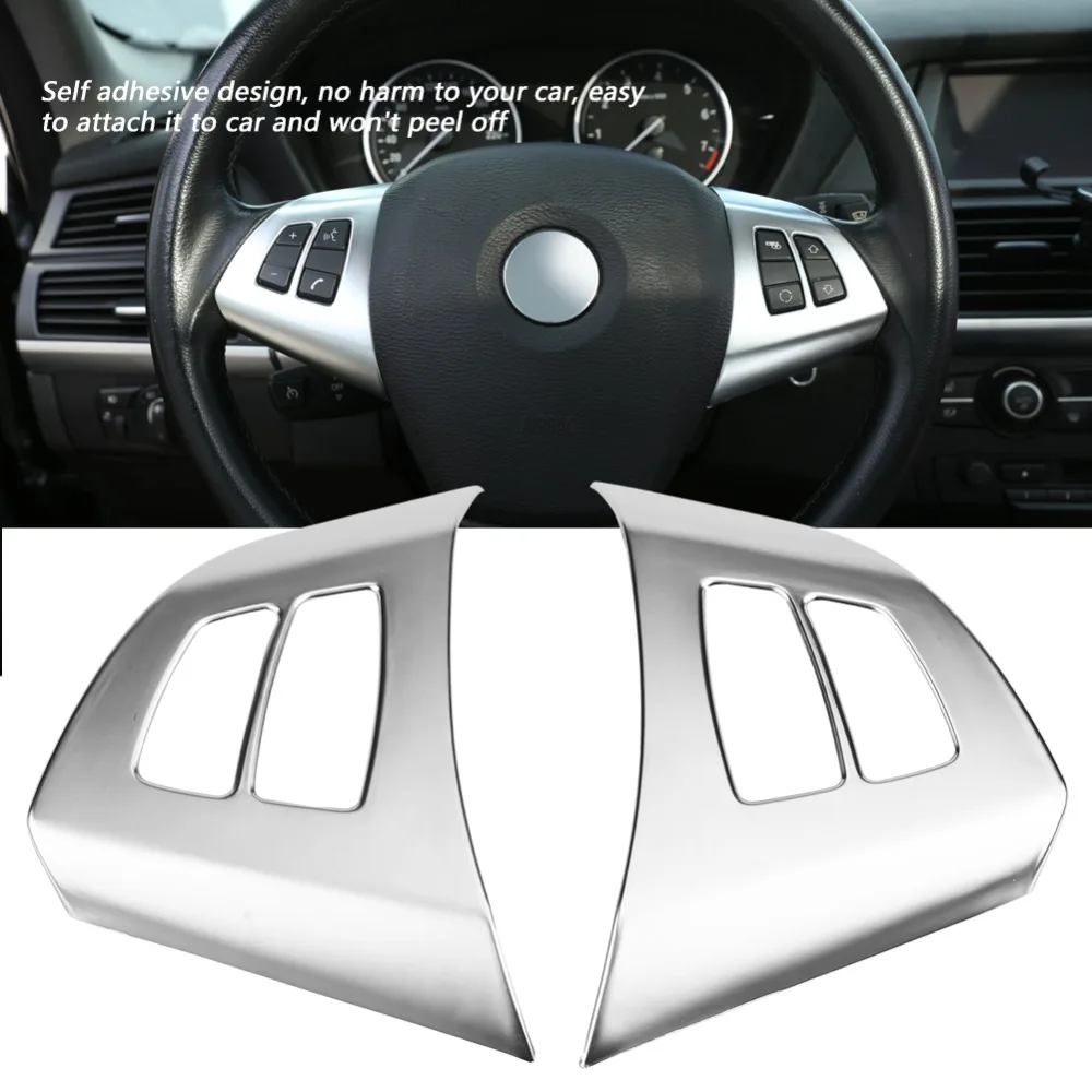 

2pcs Silver Chrome Car Auto Steering Wheel Button Frame Decoration Cover Trim for BMW X5 E70 2008-2013 Car Accessories