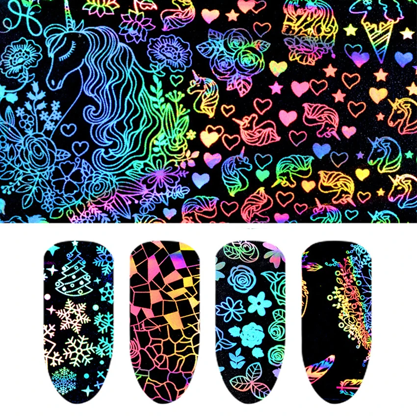 

4cm*100cm Holographic Nail Foil Starry Sky Transfer Sticker Colorful Laser Christmas Dreamcatcher Floral Nail Art Decoration