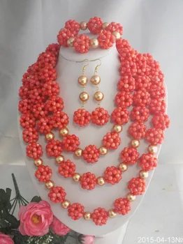 

W-3900 Amazing European Beads Jewelry Set Pink Coral Beads Necklace Set Britishn Wedding European Jewelry Set Coral Jewelry Set