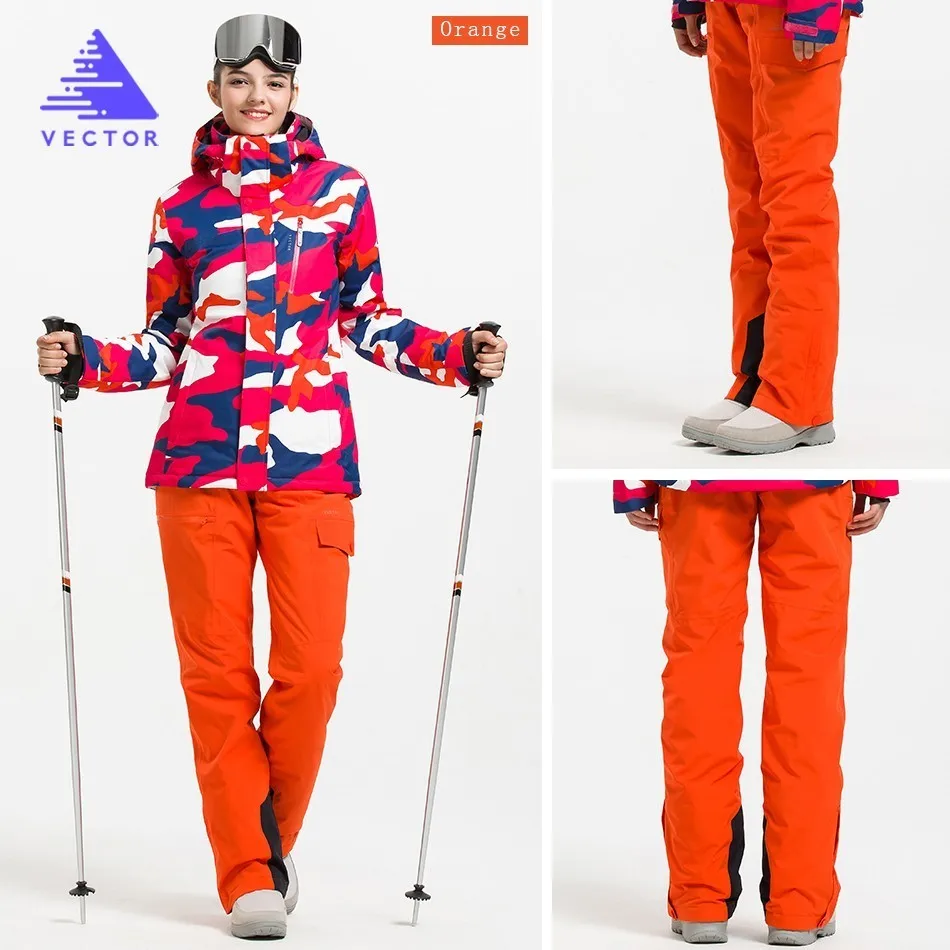 Extra Thick Ski Pant Overalls Warm Snow Sport Men Winter Trouser Women Skiing Suit Snowboard Outdoor Clothes Waterproof New - Цвет: Women Orange