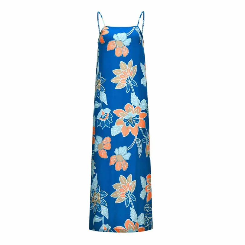  New Fashion Women Summer Sexy Boho Casual Daily Floral Beach Suspended Printed Elegant Long Open Forks Dress #4A17  (8)