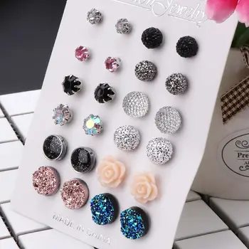 12 Pairs Assorted Crystals Druzy Stone Earrings for Women 1
