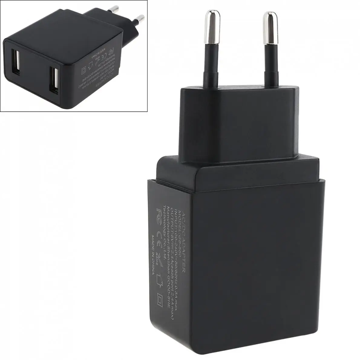 

Heat Resistant Double USB Charger 5V 2.4A EU Plug Charger With LED Display and Automatic Power-Off for Mobile Phone / Tablet