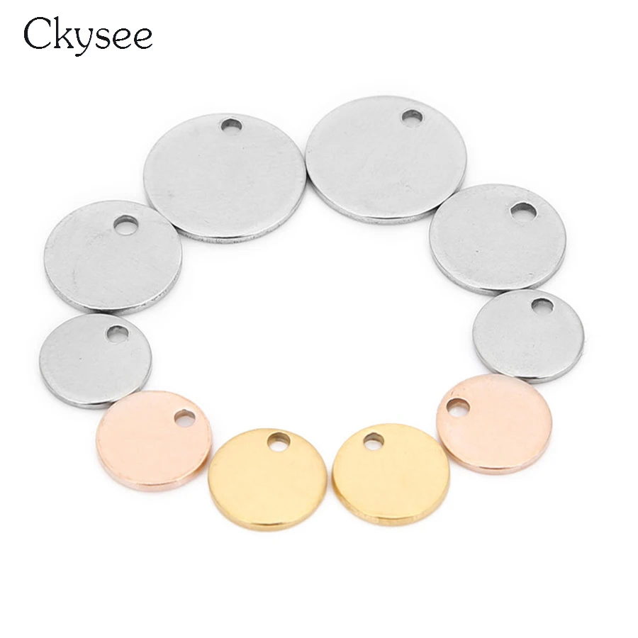 

Ckysee 20Pcs/lot 6/8/10/12/15/20/25mm Stainless Steel Flat Round Disc Charms Pendant Gold Small Hole Blank Stamping Tag Charms
