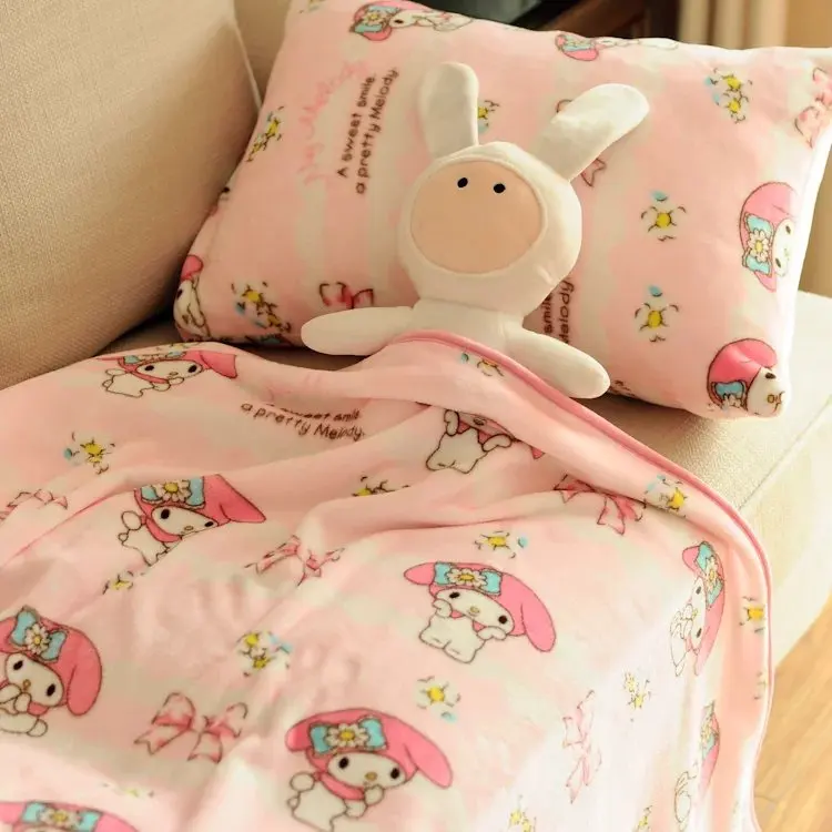 

1pc cartoon bowknot My Melody soft plush pillowcase single pillow slip cover warm blanket bed sheet girl kids bed decoration
