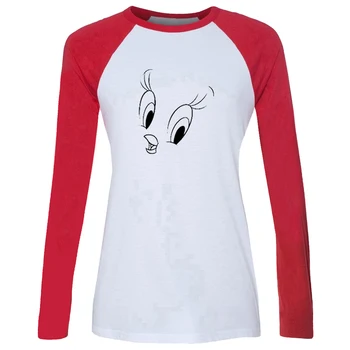 

Funny Tweety Bird Cartoon Cute Rabbit Bugs Bunny and Design Black White Gray Women's Lady Print long sleeves T-Shirt Graphic Tee