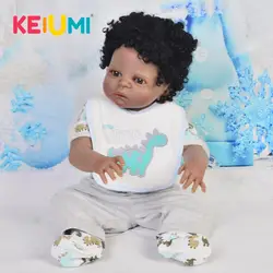 Реалистичные 23 ''Reborn чернокожая кукла игрушки Полное Силиконовое боди Этнические куклы для новорожденных кудрявые волосы прекрасный 57 см