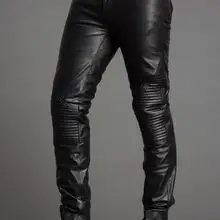 28-39 хит весенние мужские новые модные Индивидуальные Дизайнерские сшитые из целой кожи Мужские штаны из искусственной кожи
