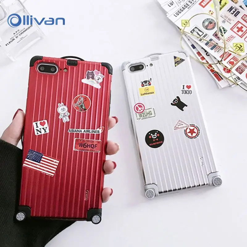 

Fashion Street Luggage Suitcase Case For iPhone 6 6s 7 8 Plus X Travel Bag Lovers Letters stick Soft edge Case For iPhone 7 Plus