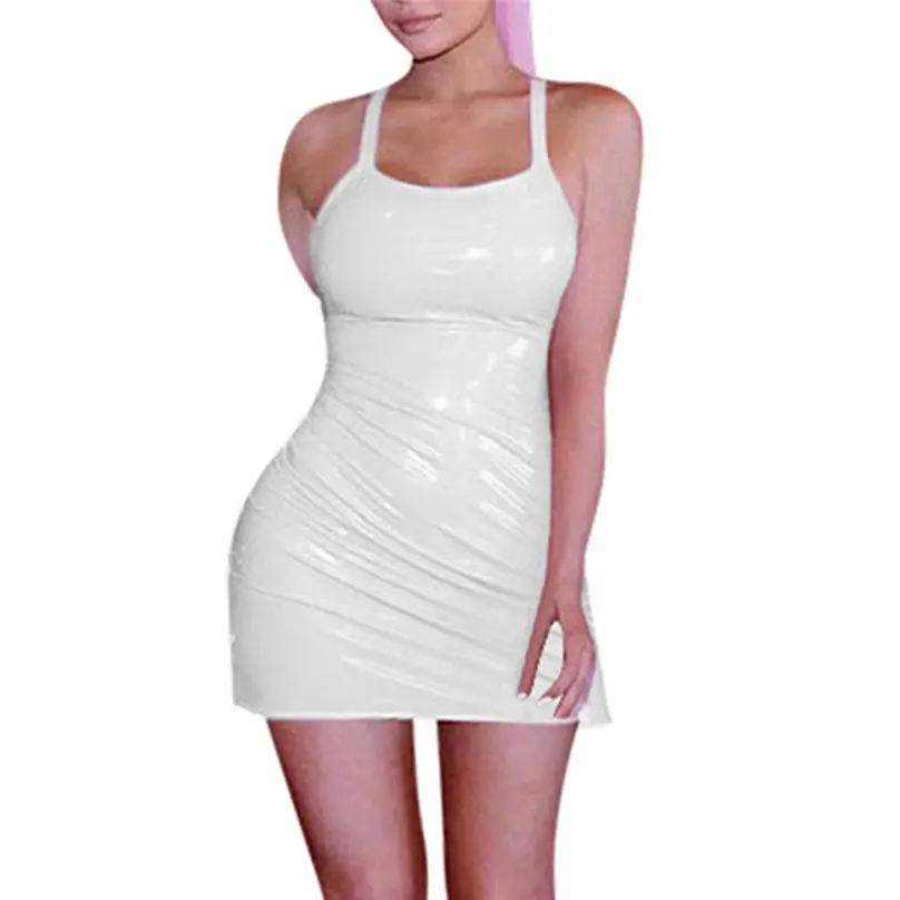 Модное женское сексуальное однотонное платье из искусственной кожи Wetlook для