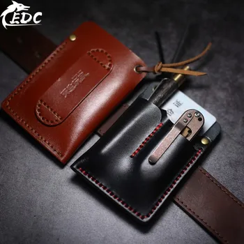 

A113 Simple EDC Holster Tool Set Knife Set Small Wallet ID Card Set Real Leather Tanned Leather Handmade