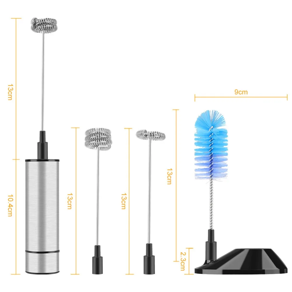 Ручной Электрический вспениватель молока для кофе с 3 пружинными венчиками щетка для чистки из нержавеющей стали взбиватель миксер мешалка с подставкой