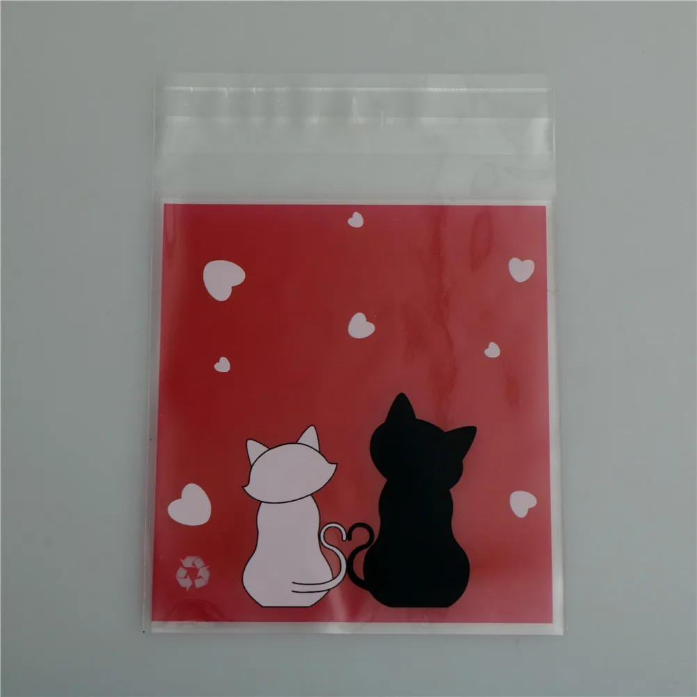 Cartoon Color Cookie Packaging Candy Cat Self-Adhesive Plastic Bags For Biscuits Snack Baking Package 100Pcs/Lot