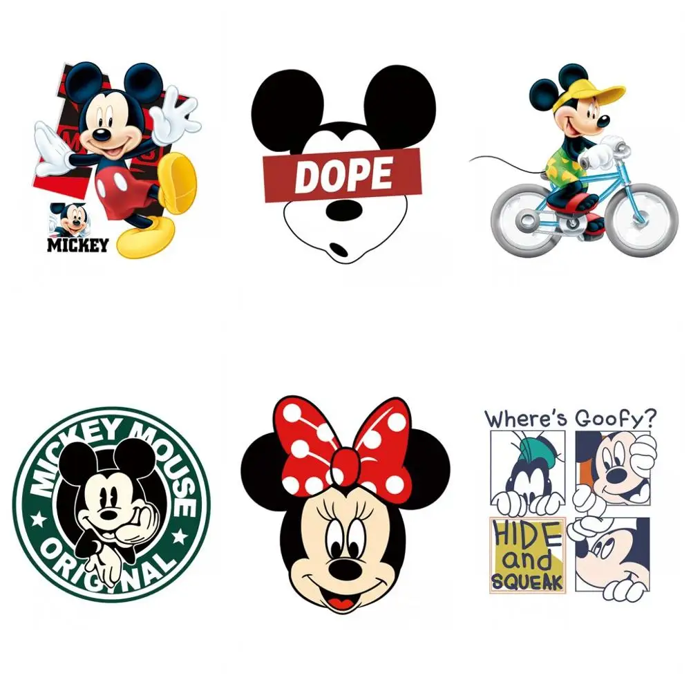 

Cartoon Mickey Minnie Mouse Donald Daisy Patch Iron On Patches Heat Transfers For Kids Child clothes Diy Ironing Stickers