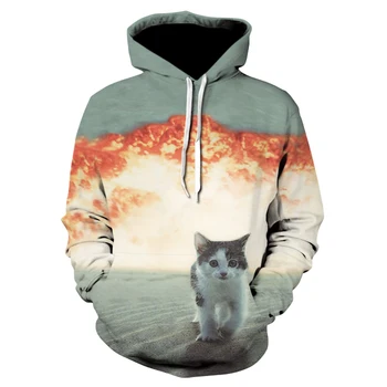

Brand new animal character print hoodie 3d cute kitten hoodie 2019 brand hoodie men's and women's hip-hop sports suit street coa