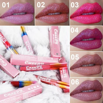 

6 Colors Lip Gloss Matte Shimmer Waterproof Lipstick Liquid Lipgloss Makeup Cosmetics Diamond Shiny Nude Make up Lip Stick
