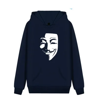 Топы Вендетта маска печати свитер с капюшоном Для мужчин черный белый цвет