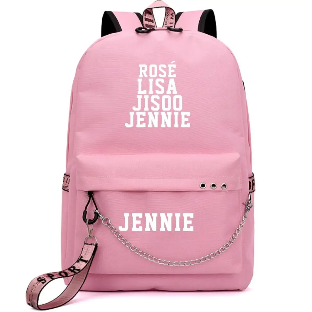Черный Розовый JISOO Роза Лиза рюкзак для путешествий зарядка через usb ноутбук рюкзак женский розовый рюкзак Холст Школьные сумки черный розовый Rugzak - Цвет: JENNIE  pink