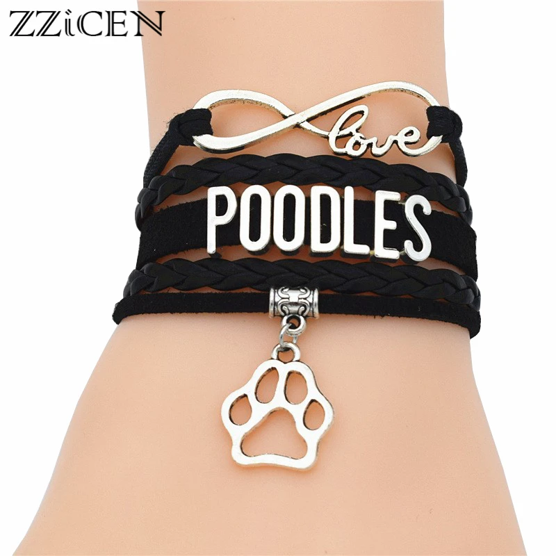 New Stylish Love Infinity Customs Letters POODLES Rope Braided Bangles Animal Dogs Breed Puppy Paw Charm Bracelets Jewelry Gift | Украшения