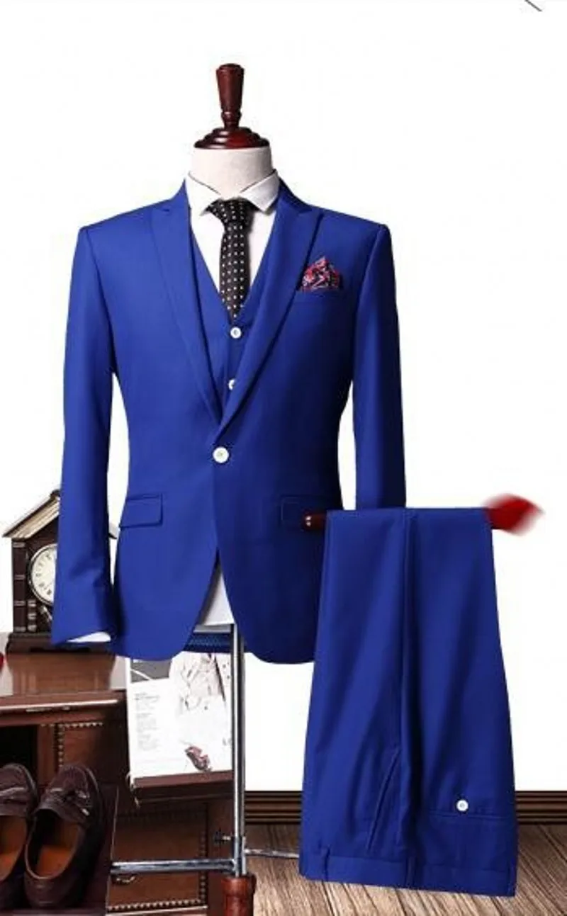 Высокое качество королевский синий мужской костюм 4 шт. Жених смокинги свадебные костюмы для мужчин Жених костюмы (куртка + брюки + жилет +