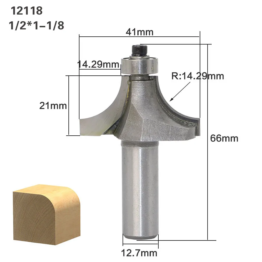 1 шт. круглый над фреза для отделки кромки бит-1/" Радиус-1/4" хвостовик деревообрабатывающий резак - Длина режущей кромки: 12118