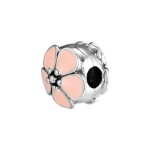 Подходит для Пандора браслеты Вишневый цветок клип Подвески с розовой эмалью стерлингового серебра бусины