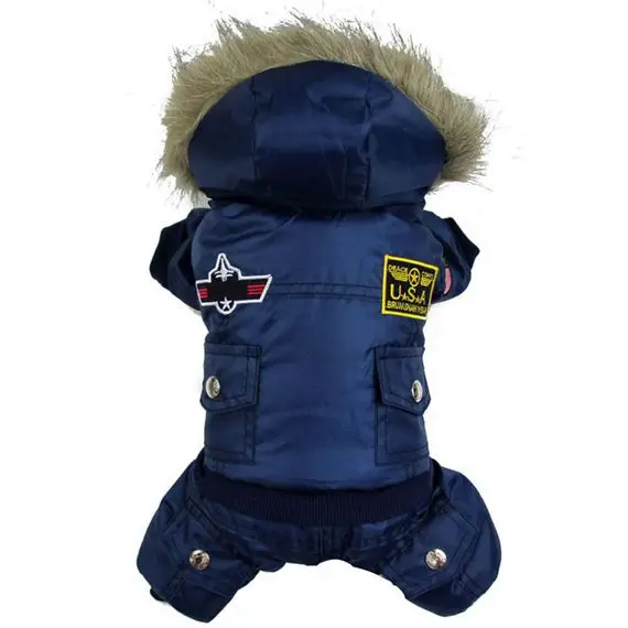 Зимняя для домашней собаки, пальто, одежда с капюшоном, комбинезон, штаны, костюмы, XS-XL, лучшее, SZ - Цвет: Синий